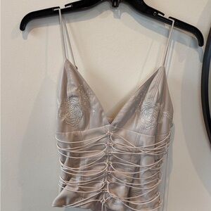 House of CB Satin Lace-Up Corset Cami in Light Champagne